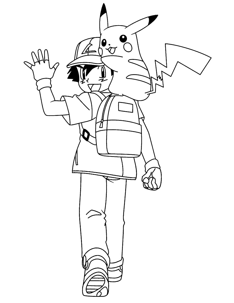 Coloriage Ash Ketchum Avec Pikachu