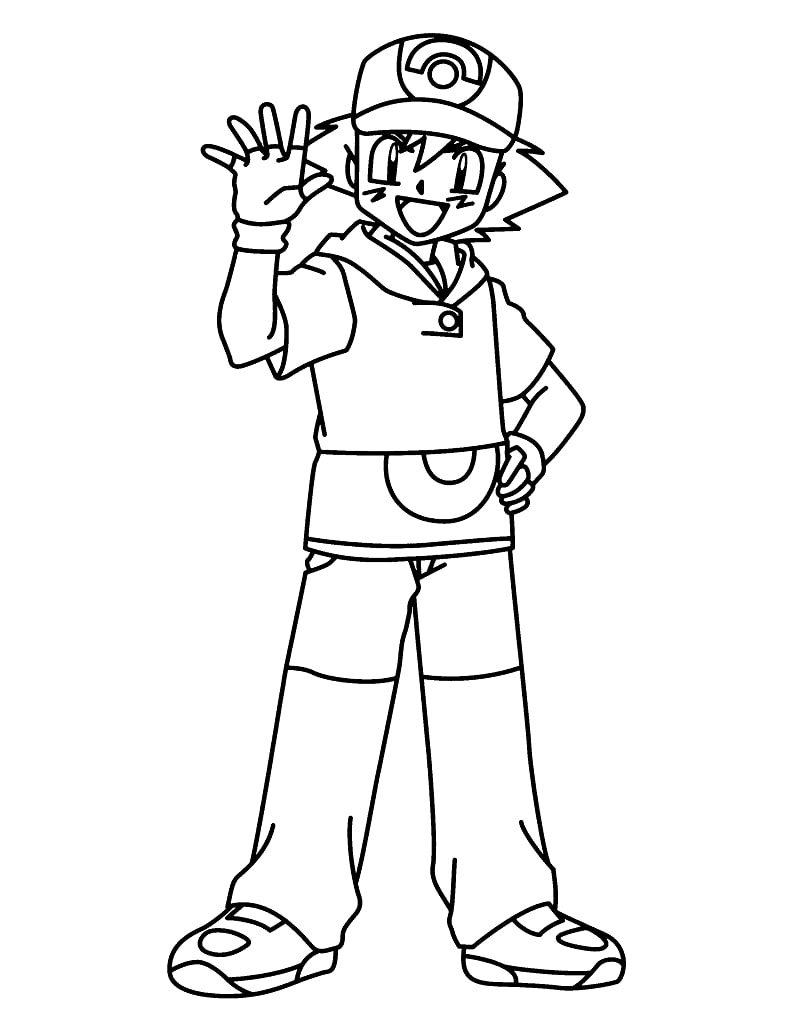 Coloriage Beau Ash Ketchum Debout