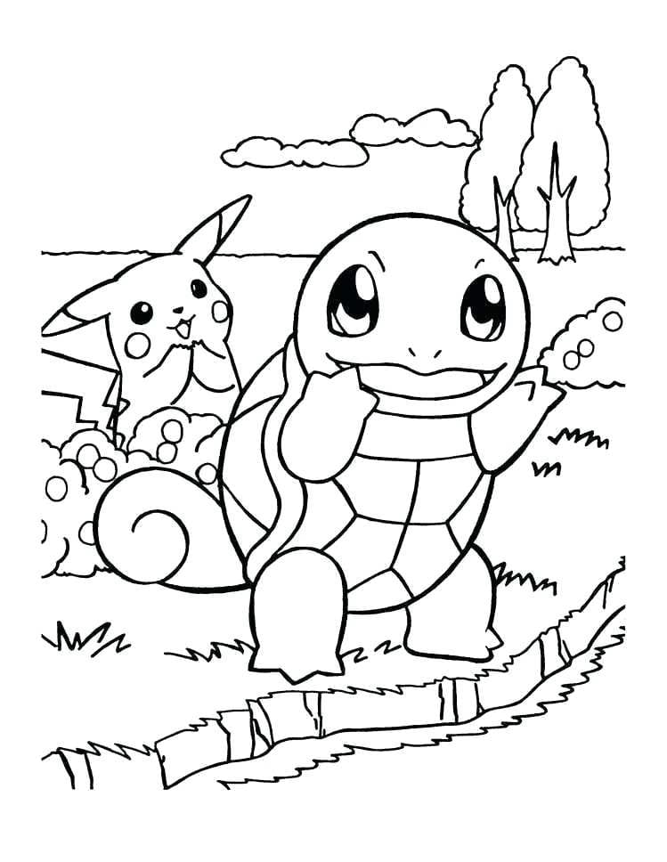 Coloriage Carapuce avec Pikachu