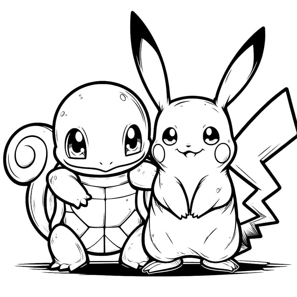 Coloriage Carapuce et Pikachu Imprimer