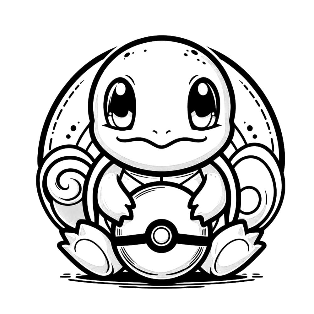 Coloriage Carapuce tenant une Poké Ball