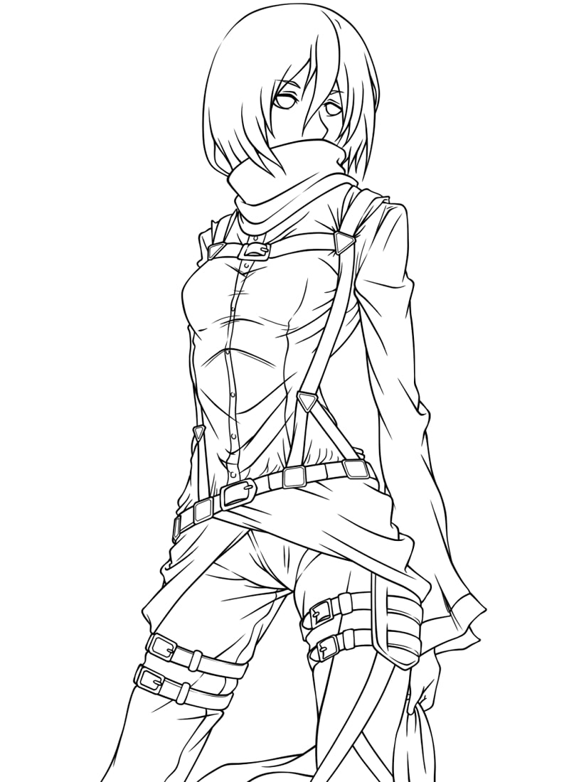 Coloriage Dessin au trait Mikasa Ackerman