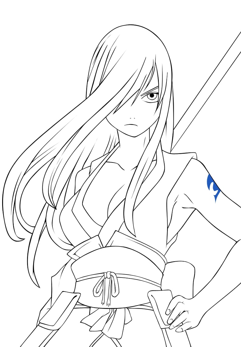 Coloriage Erza Scarlett de Fairy Tail