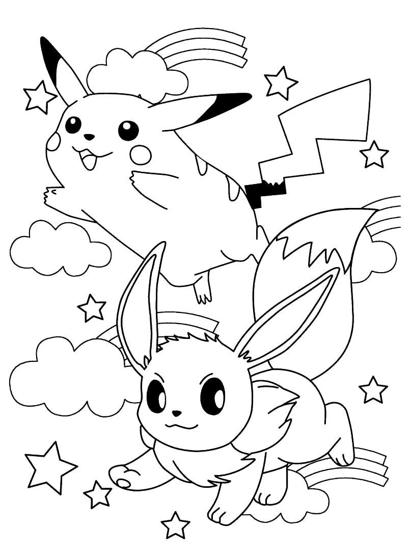 Coloriage Évoli et Pikachu