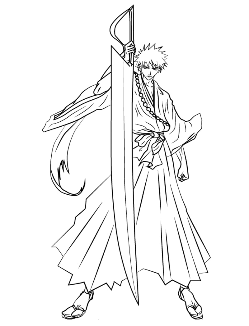 Coloriage Ichigo Kurosaki Avec Une Grande Épée