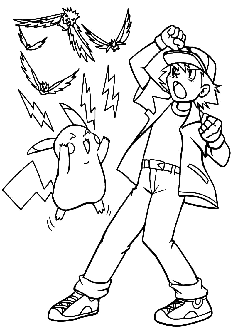 Coloriage Joyeux Pikachu Et Ash Ketchum