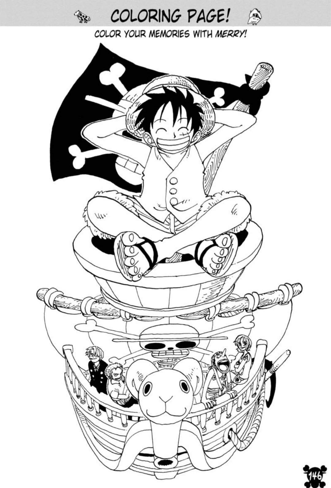 Coloriage Luffy Avec Le Bateau Tortue