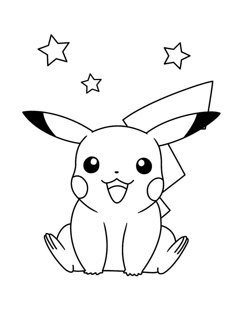 Coloriage Pikachu Avec Trois Étoiles