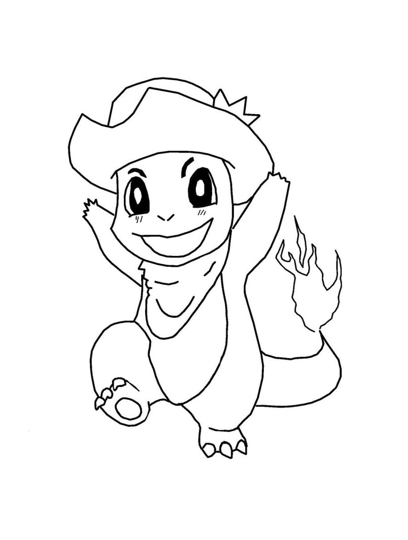 Coloriage Pokémon Salamèche Avec Chapeau