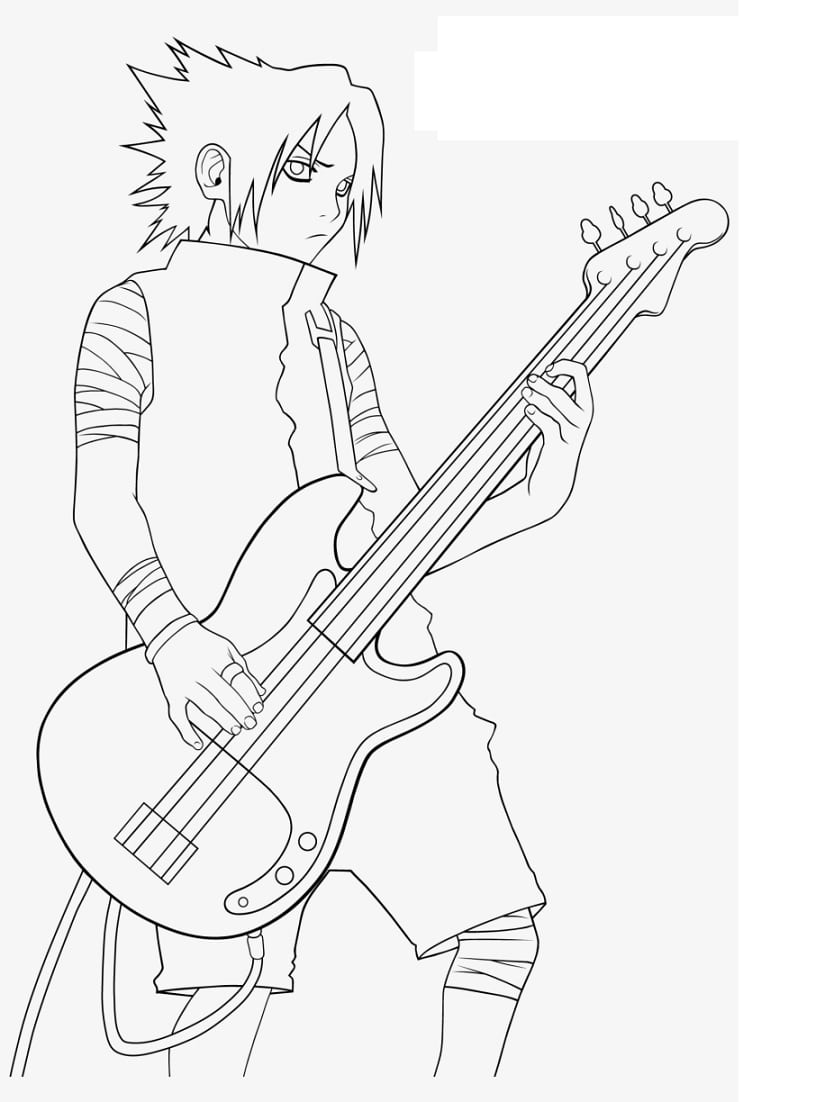 Coloriage Sasuke Uchiha Avec Une Guitare