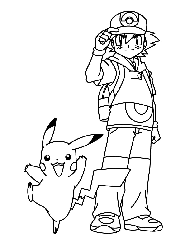 Coloriage Sympa Ash Ketchum Et Pikachu