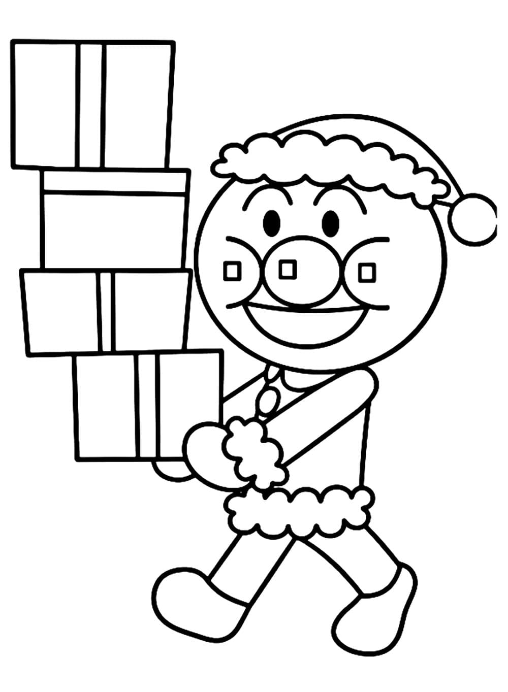 Coloriage Anpanman avec des cadeaux