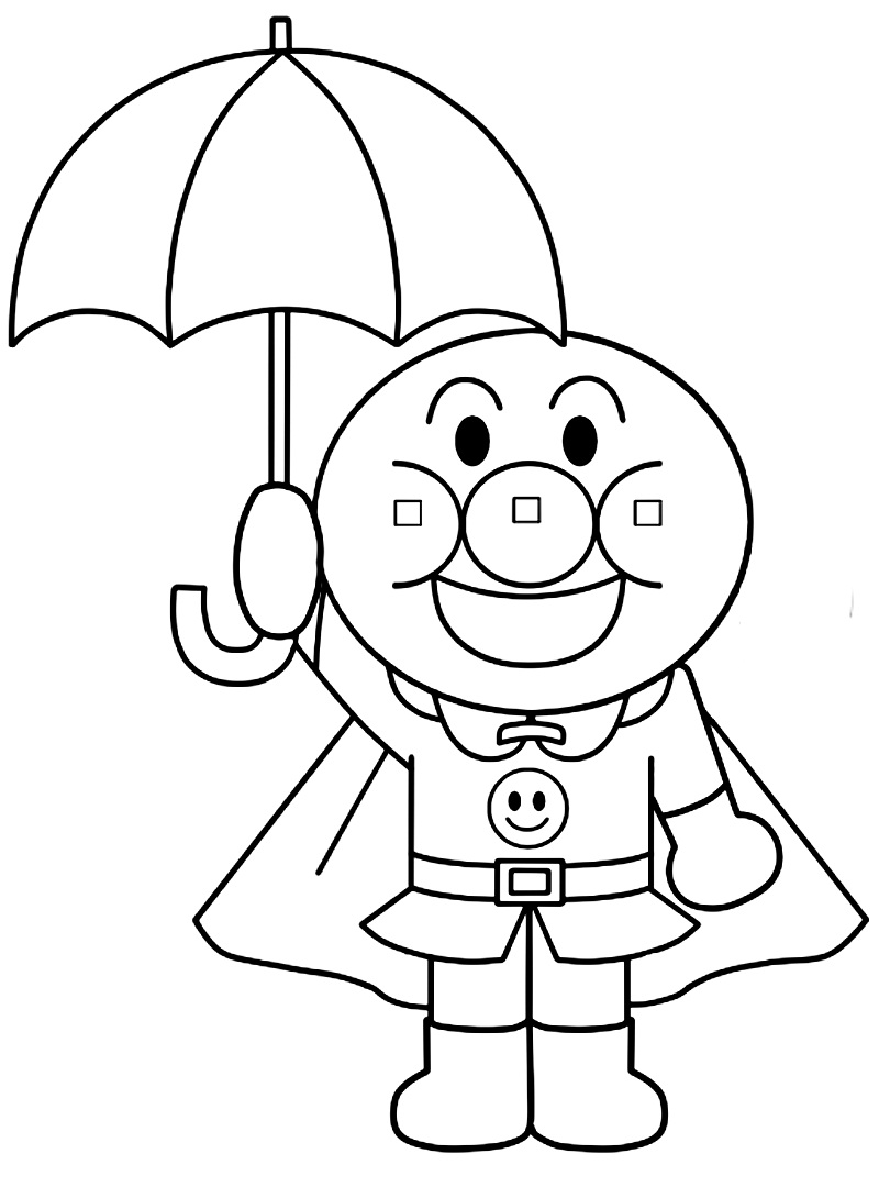 Coloriage Anpanman avec parapluie