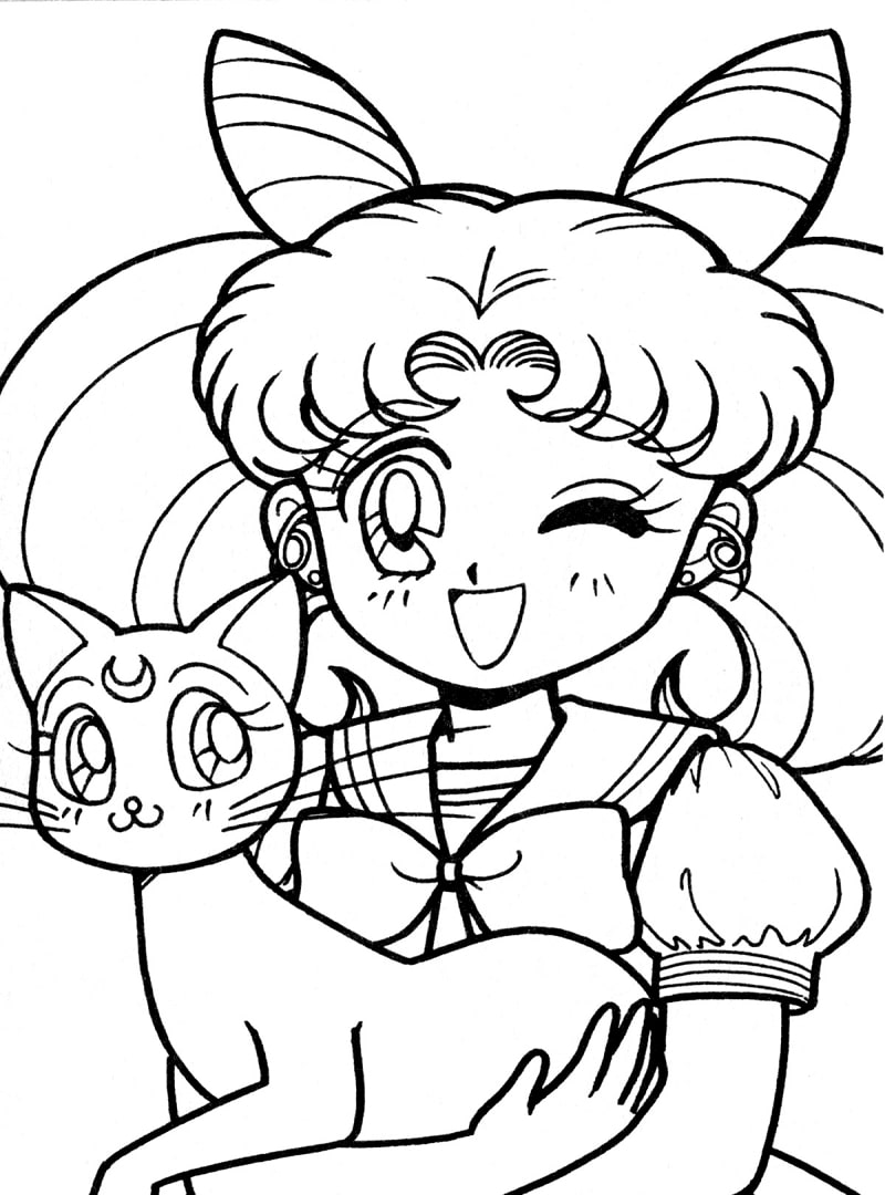 Coloriage Chibiusa Avec Chat