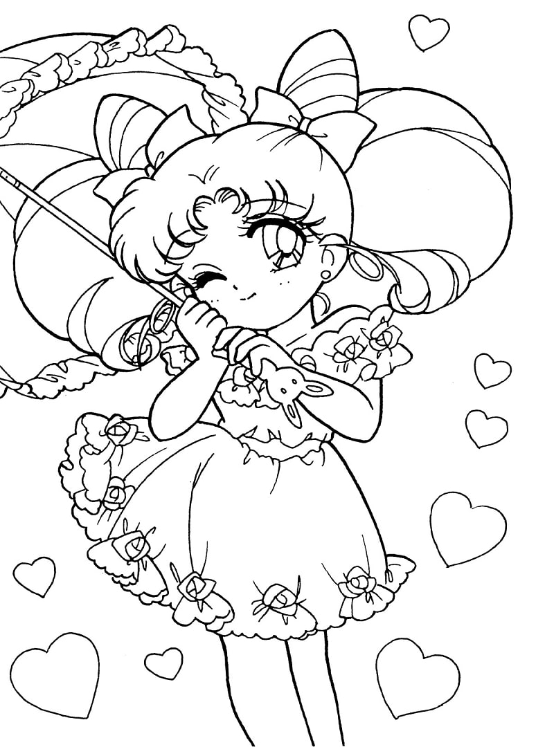 Coloriage Chibiusa Tenant Un Parapluie