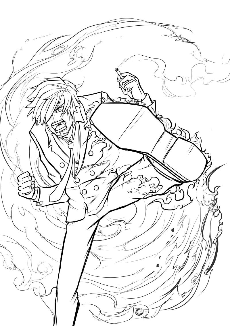 Coloriage Coup de pied de Sanji Vinsmoke