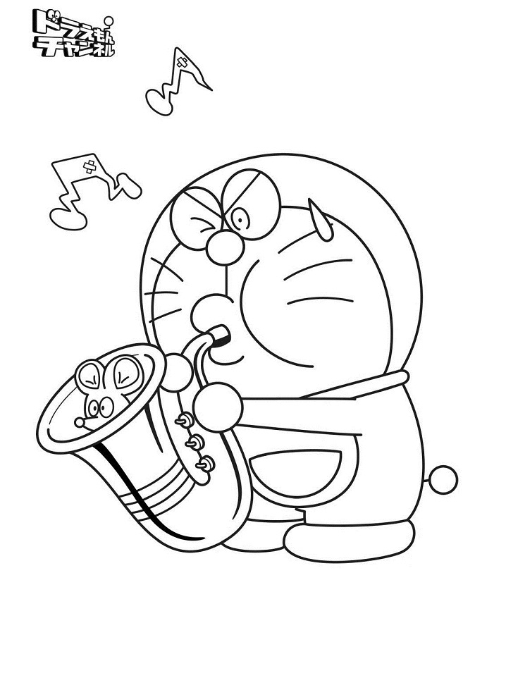 Coloriage Doraemon Jouant Du Saxophone