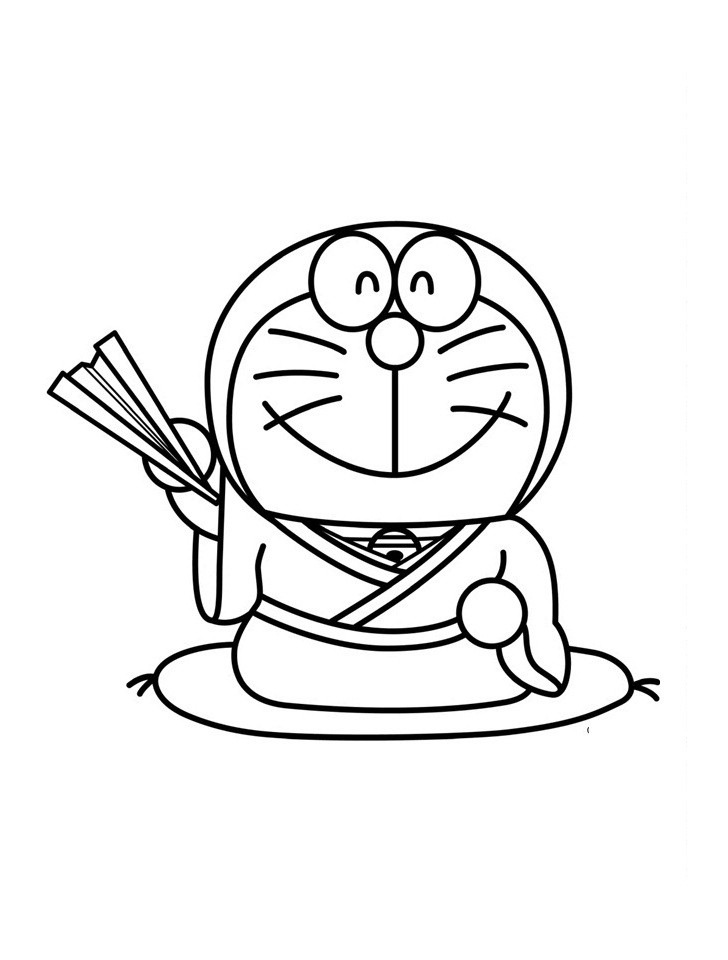 Coloriage Doraemon Tenant Un Éventail