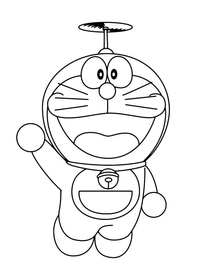 Coloriage Doraemon Volant Avec Un Hélicoptère En Bambou