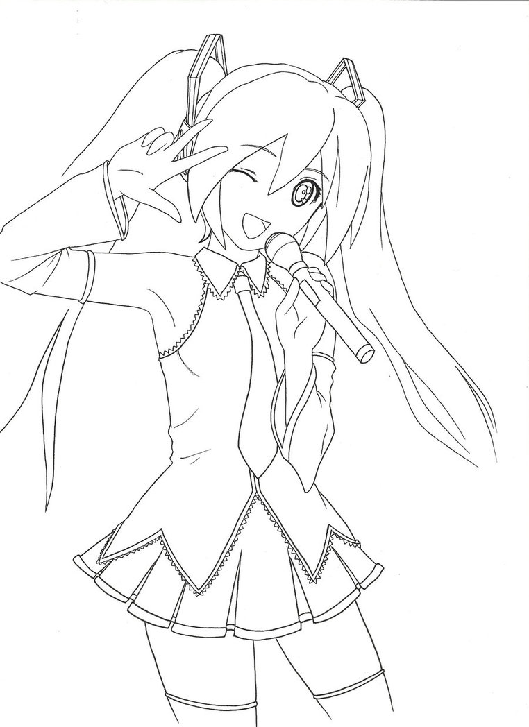 Coloriage Hatsune Miku Chantant Une Chanson