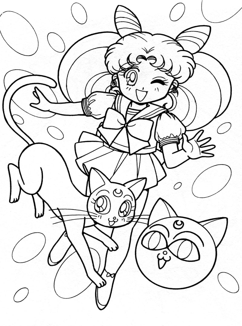 Coloriage Heureux Chibiusa Avec Des Animaux