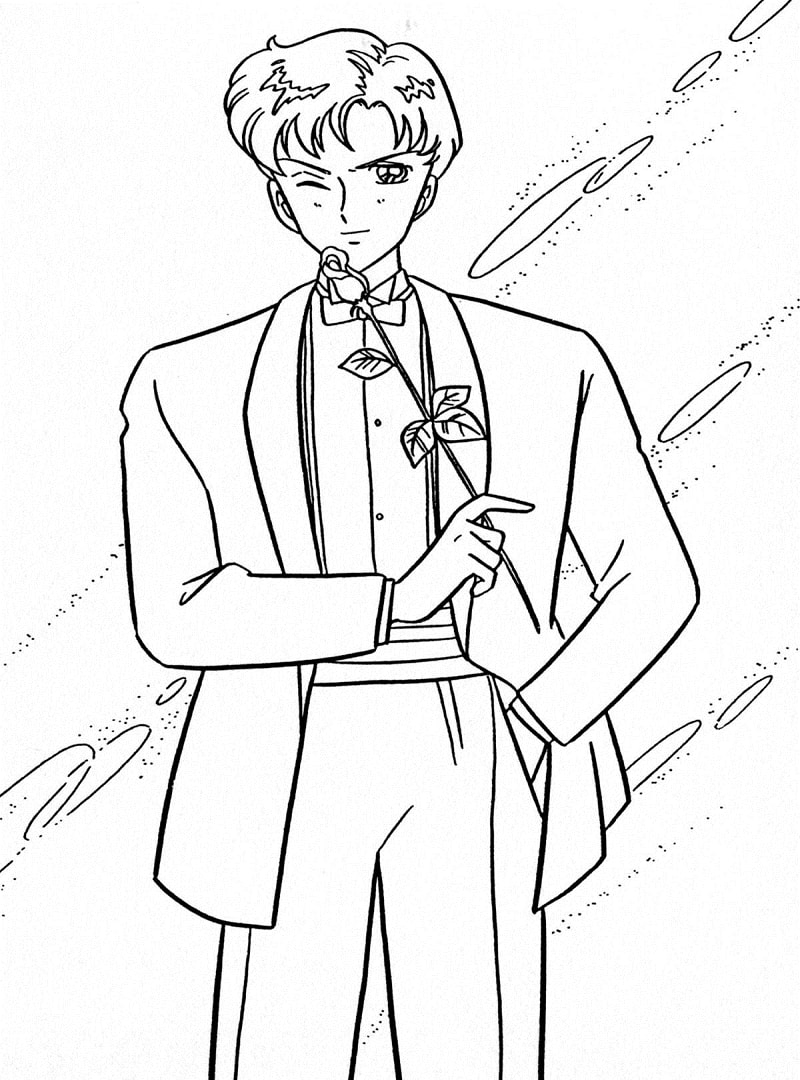 Coloriage Mamoru Chiba Tenant Une Rose