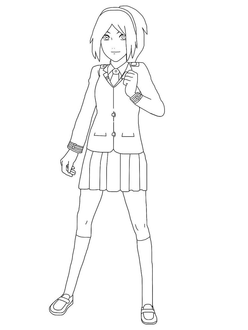 Coloriage Sakura Haruno En Uniforme