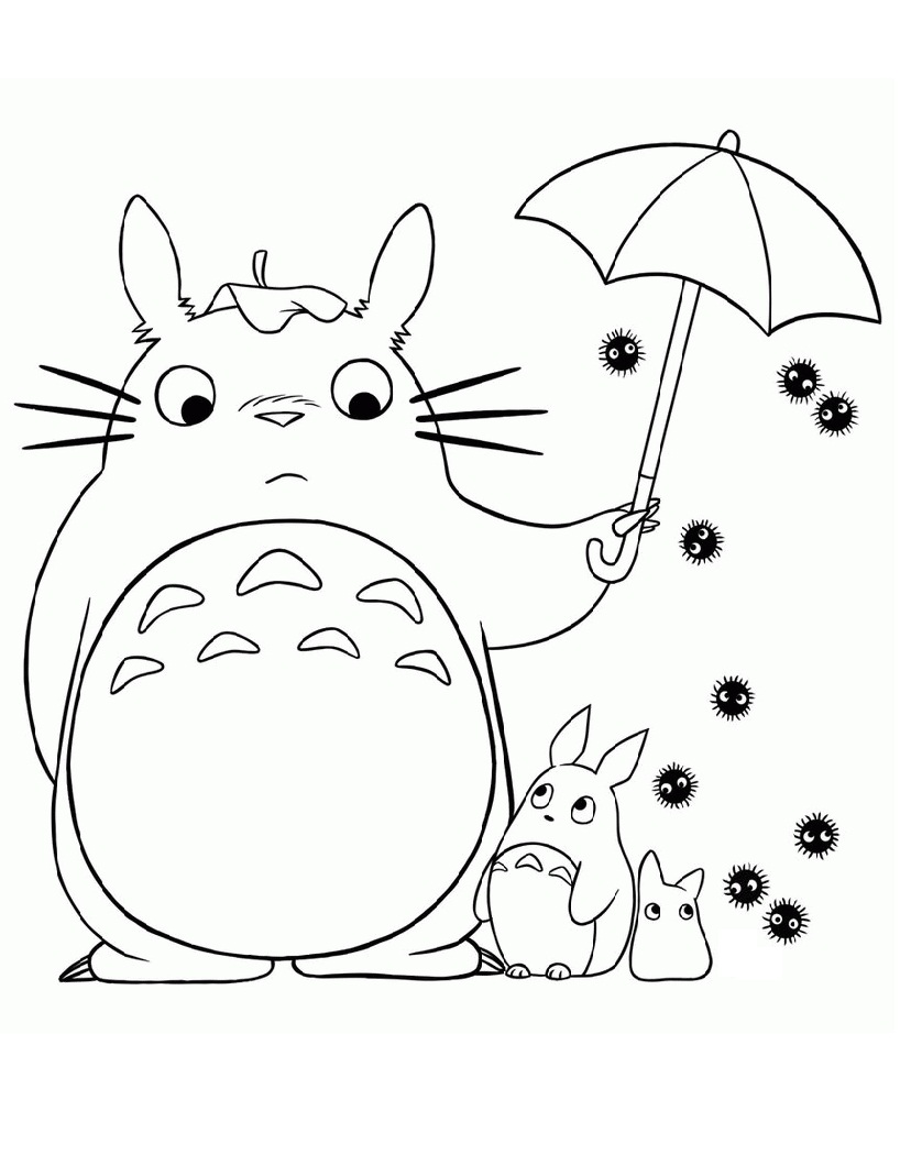 Coloriage Totoro Avec Parapluie