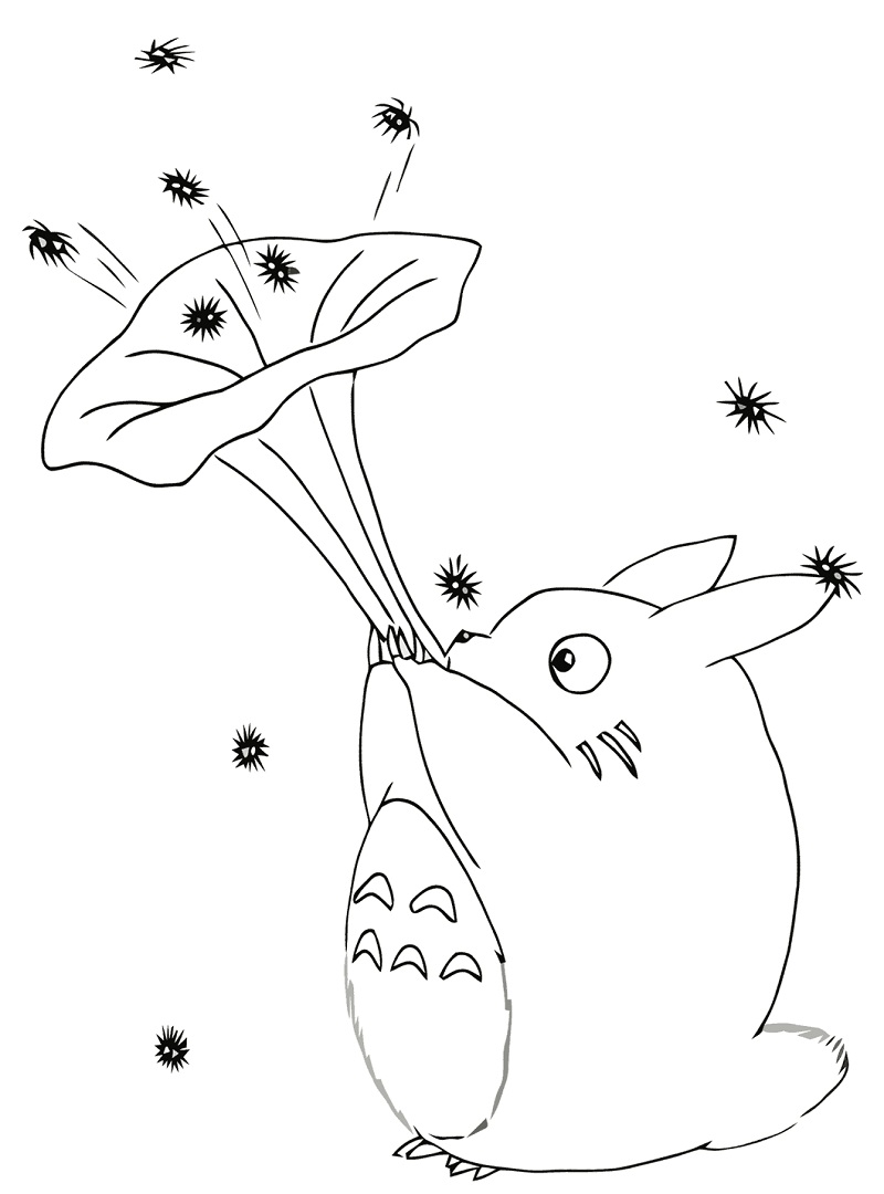 Coloriage Totoro Mignon Tenant Une Fleur
