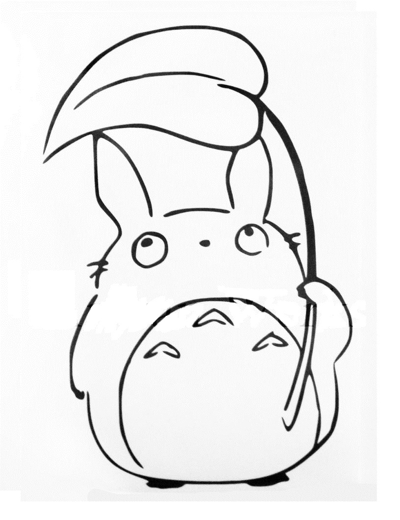 Coloriage Totoro Tenant Une Feuille