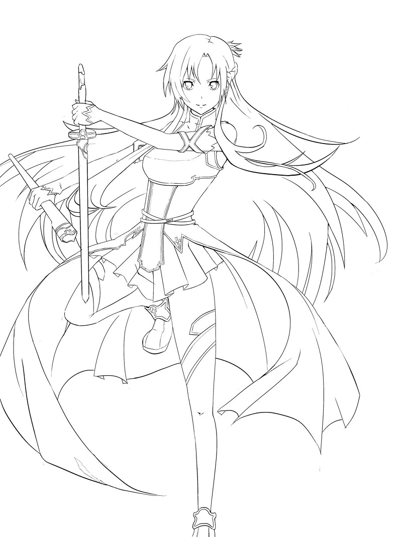 Coloriage Asuna avec son épée