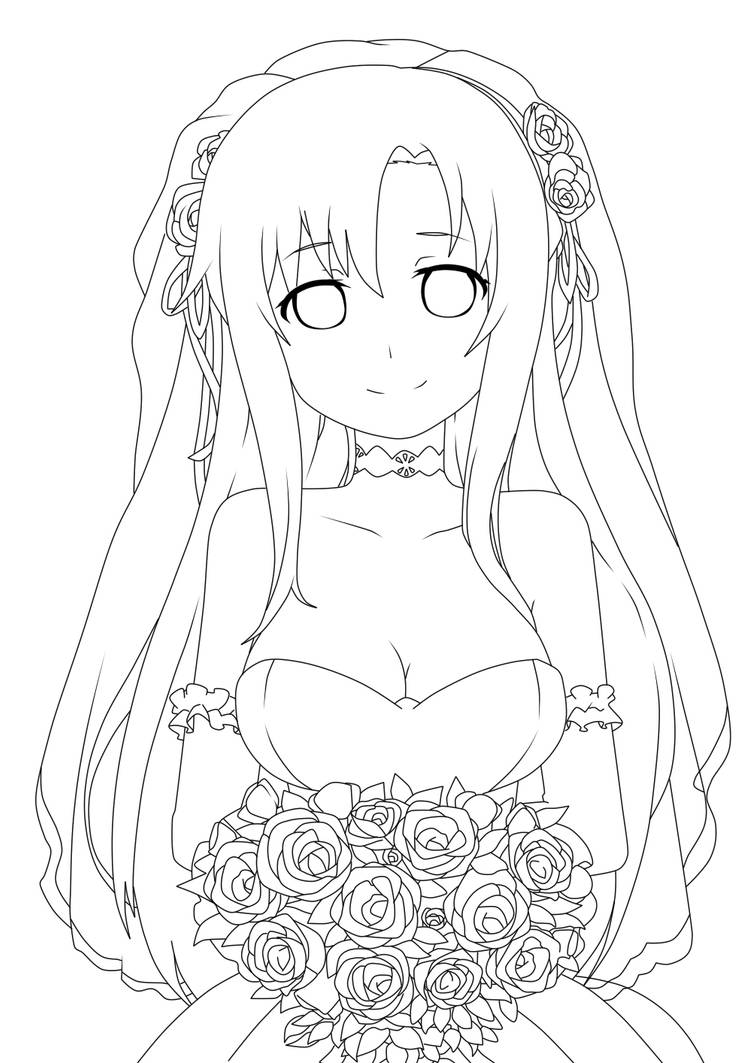 Coloriage Asuna porte une robe de mariée