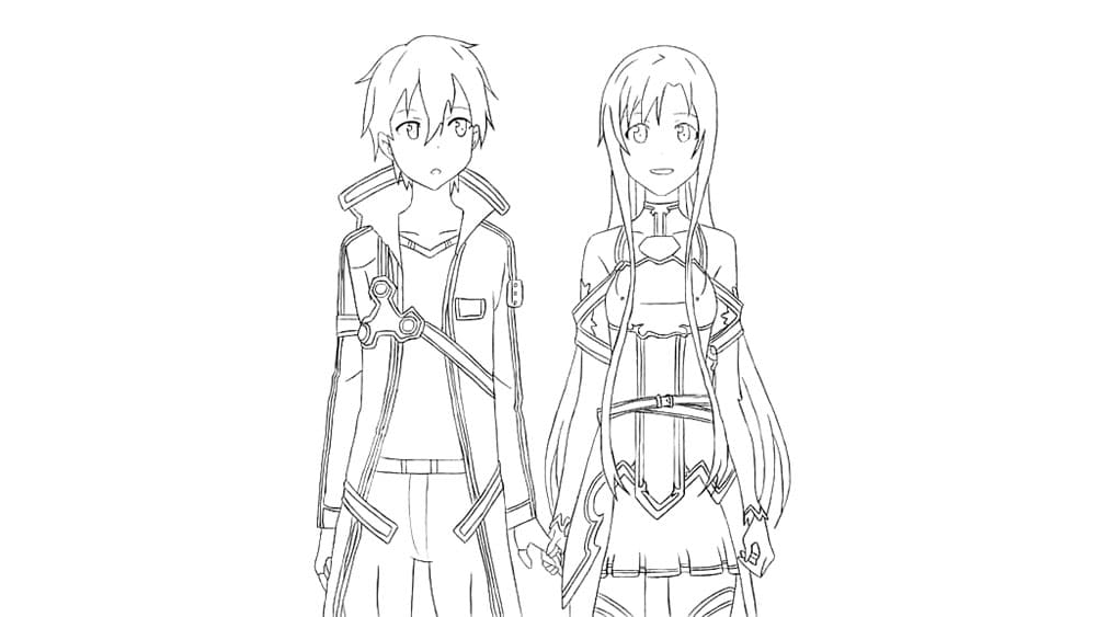 Coloriage Asuna tenant la main de Kirito