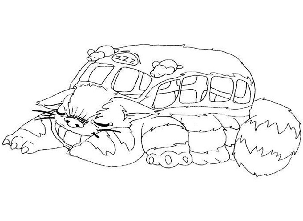 Coloriage Chat-bus dort