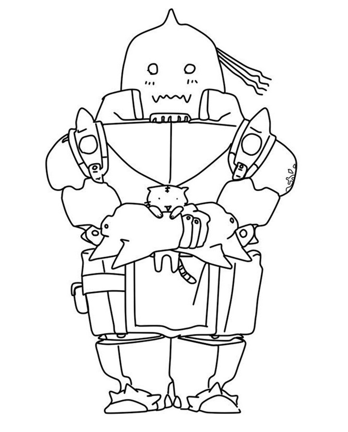 Coloriage Chibi Alphonse Elric avec chat