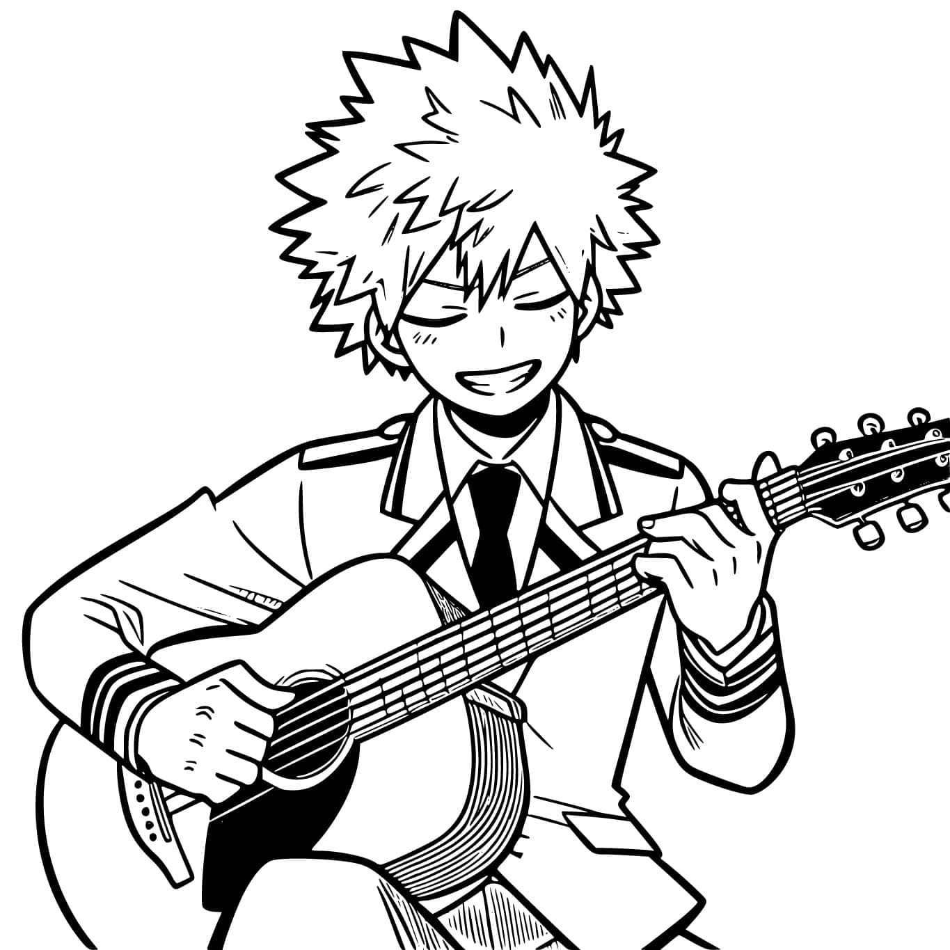 Coloriage Katsuki Bakugo joue de la guitare