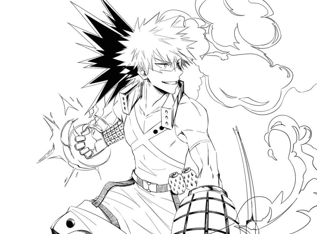 Coloriage Katsuki Bakugo puissant