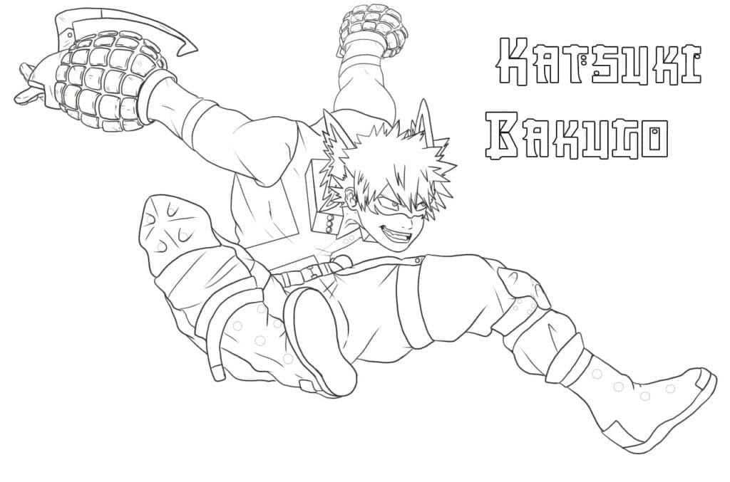 Coloriage Katsuki Bakugo saute