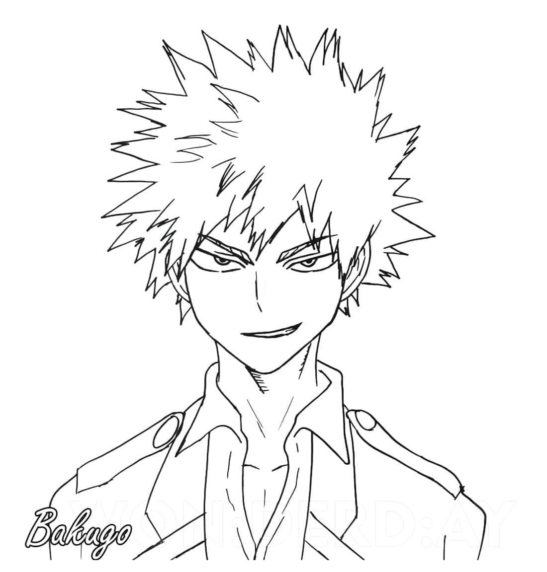 Coloriage Katsuki Bakugo souriant