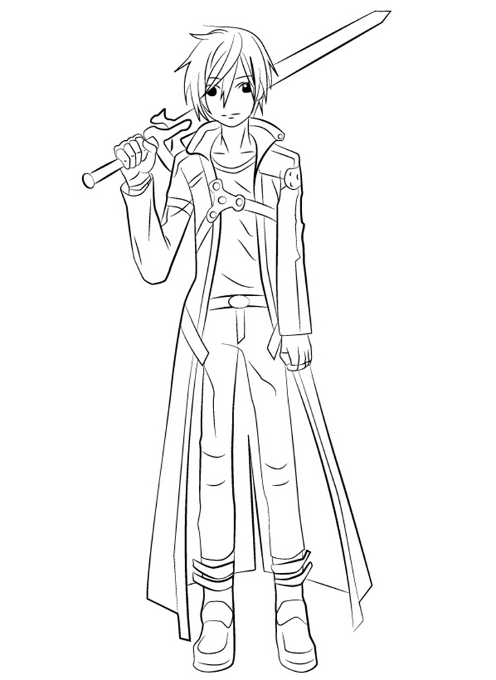 Coloriage Kirito debout et tenant l'épée