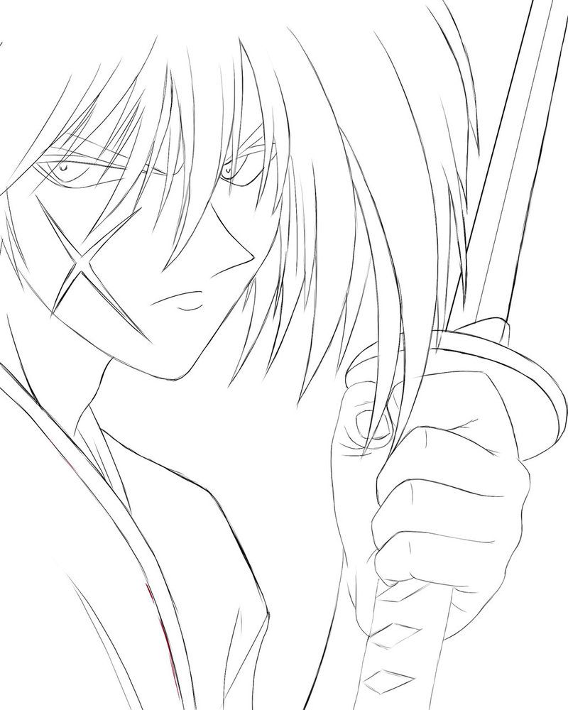 Coloriage Contour d'Kenshin Himura imprimable