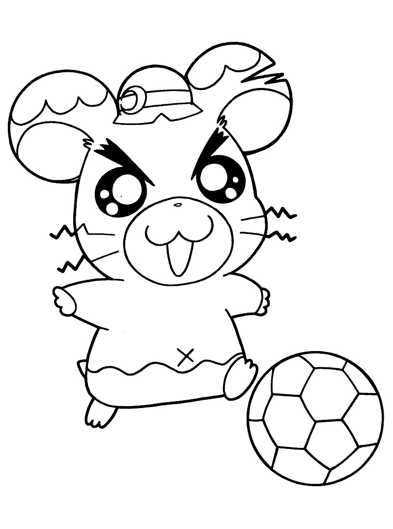 Coloriage Hamtaro Boss jouer au football