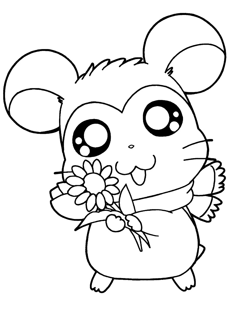 Coloriage Hamtaro portant un foulard sourit