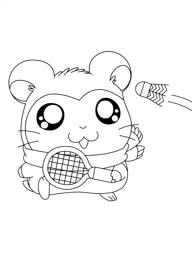 Coloriage Hamtaro porte un foulard pour jouer au badminton