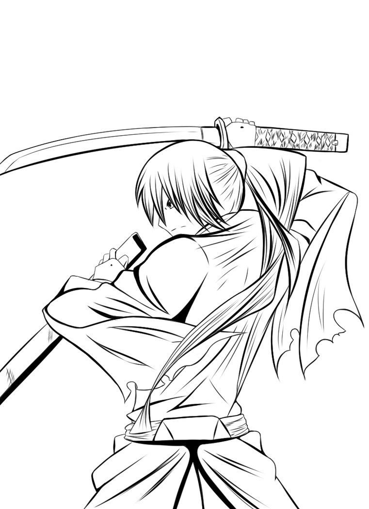 Coloriage Image de contour d’Kenshin Himura