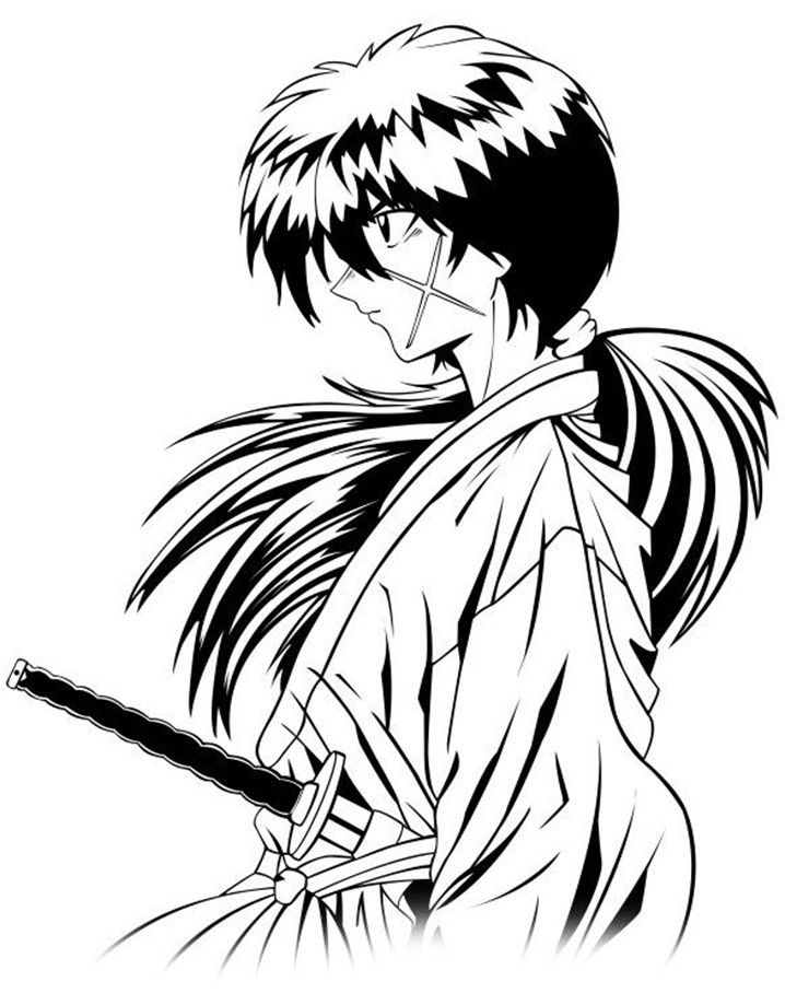 Coloriage Image de contour d'Kenshin Himura imprimable