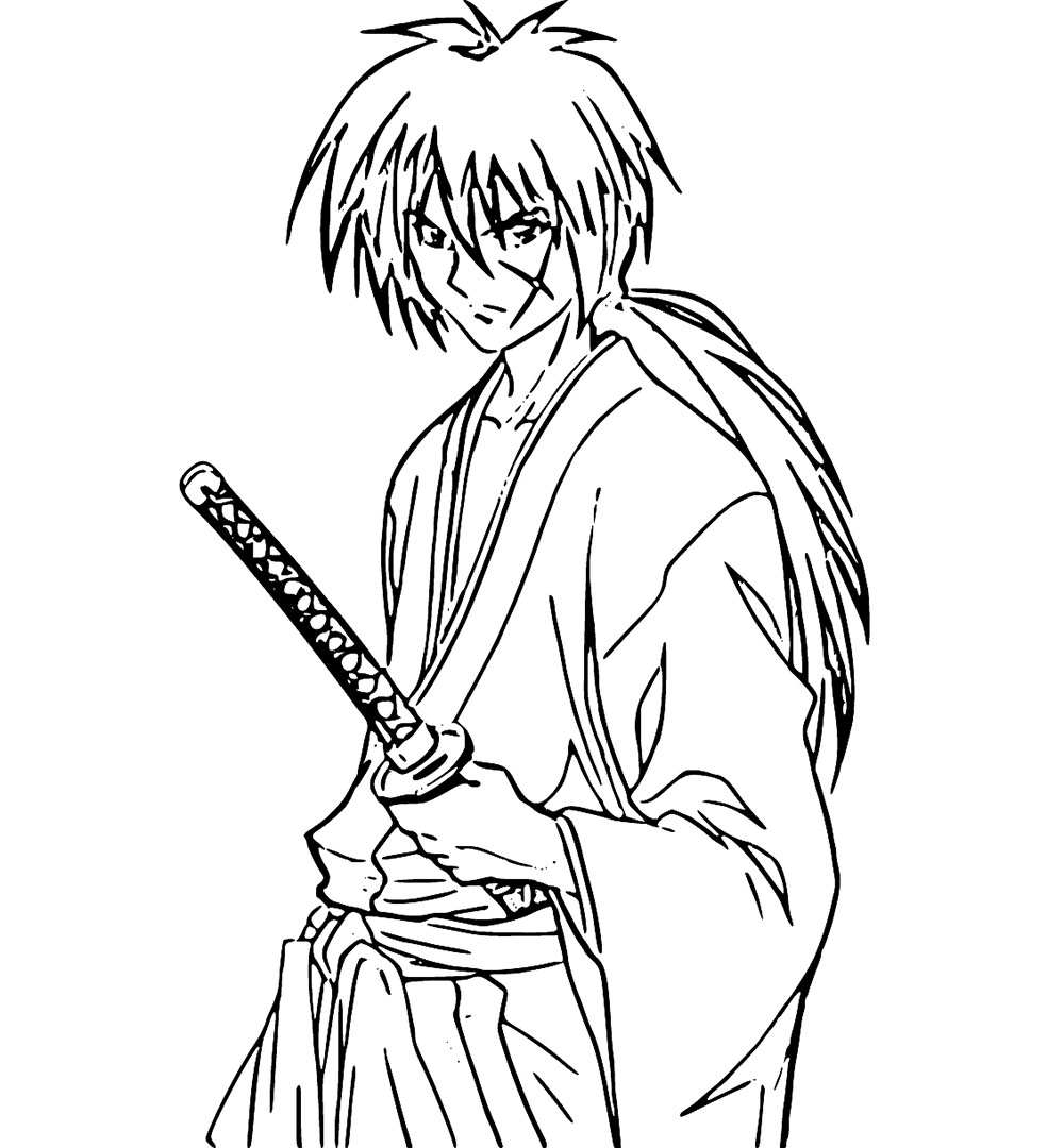 Coloriage Kenshin Himura avec l’épée