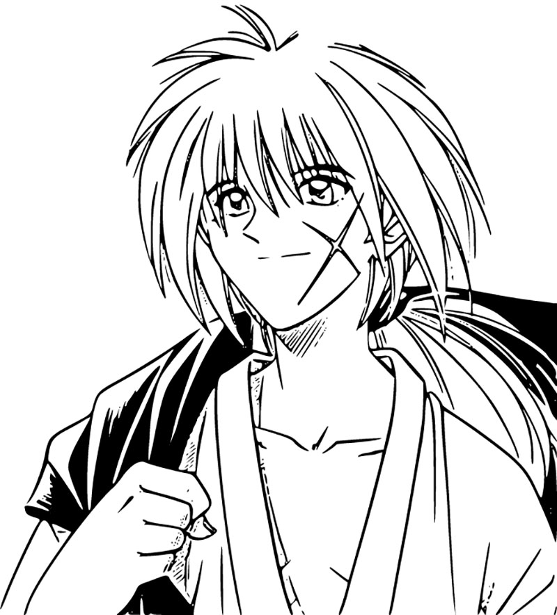 Coloriage Kenshin Himura souriante