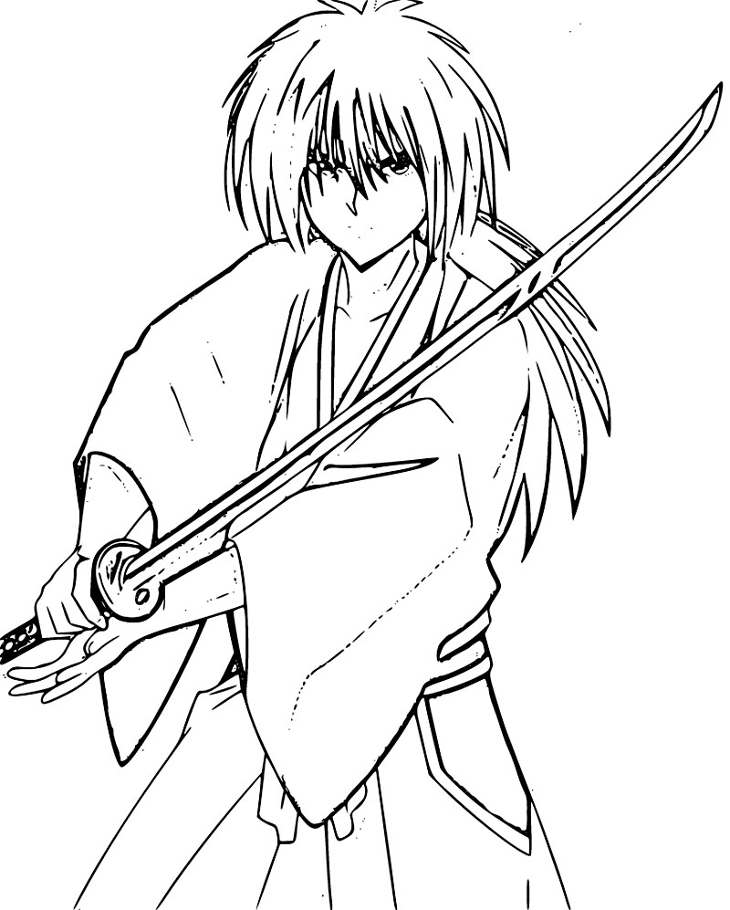 Coloriage Kenshin Himura tenant l'épée