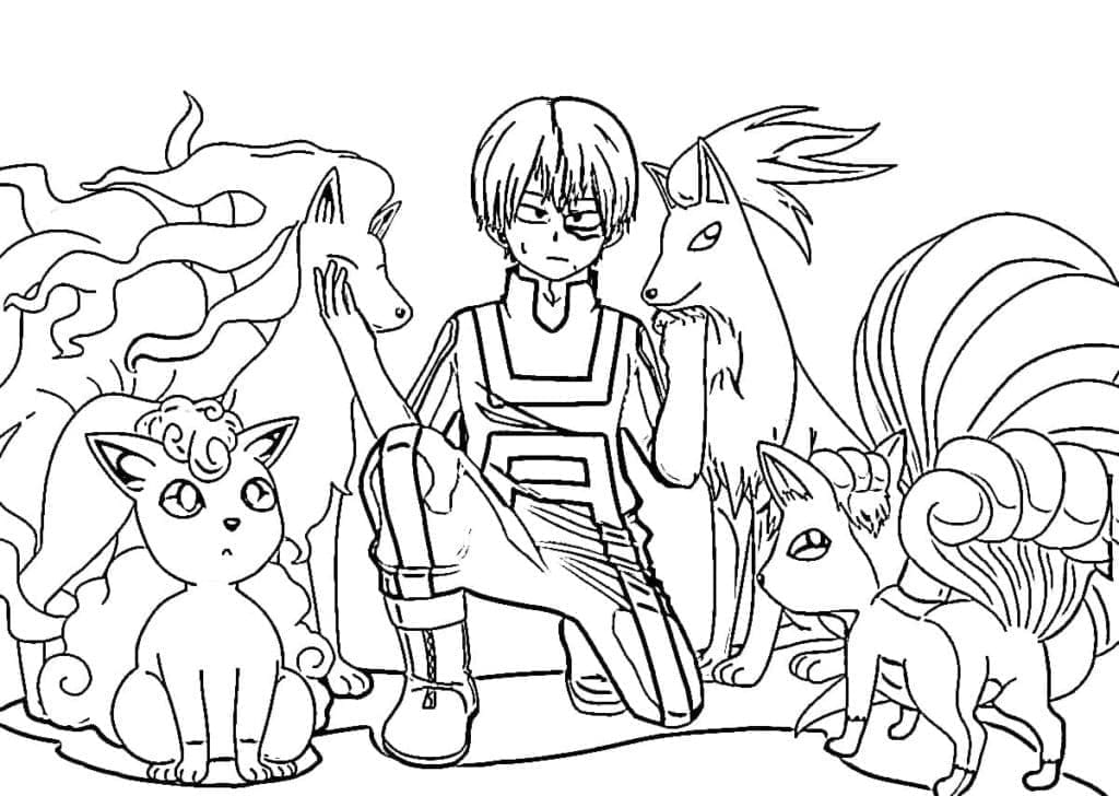 Coloriage Shoto Todoroki et Pokémon